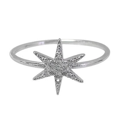 Sterling Silver With Rhodium, 11mm Star Ring With Cubic Zirconia