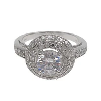 Sterling Silver With Rhodium, Cubic Zirconia Halo Ring