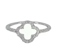 Sterling Silver With Rhodium, 10mm Four Leaf Clover Ring With Cubic Zirconia