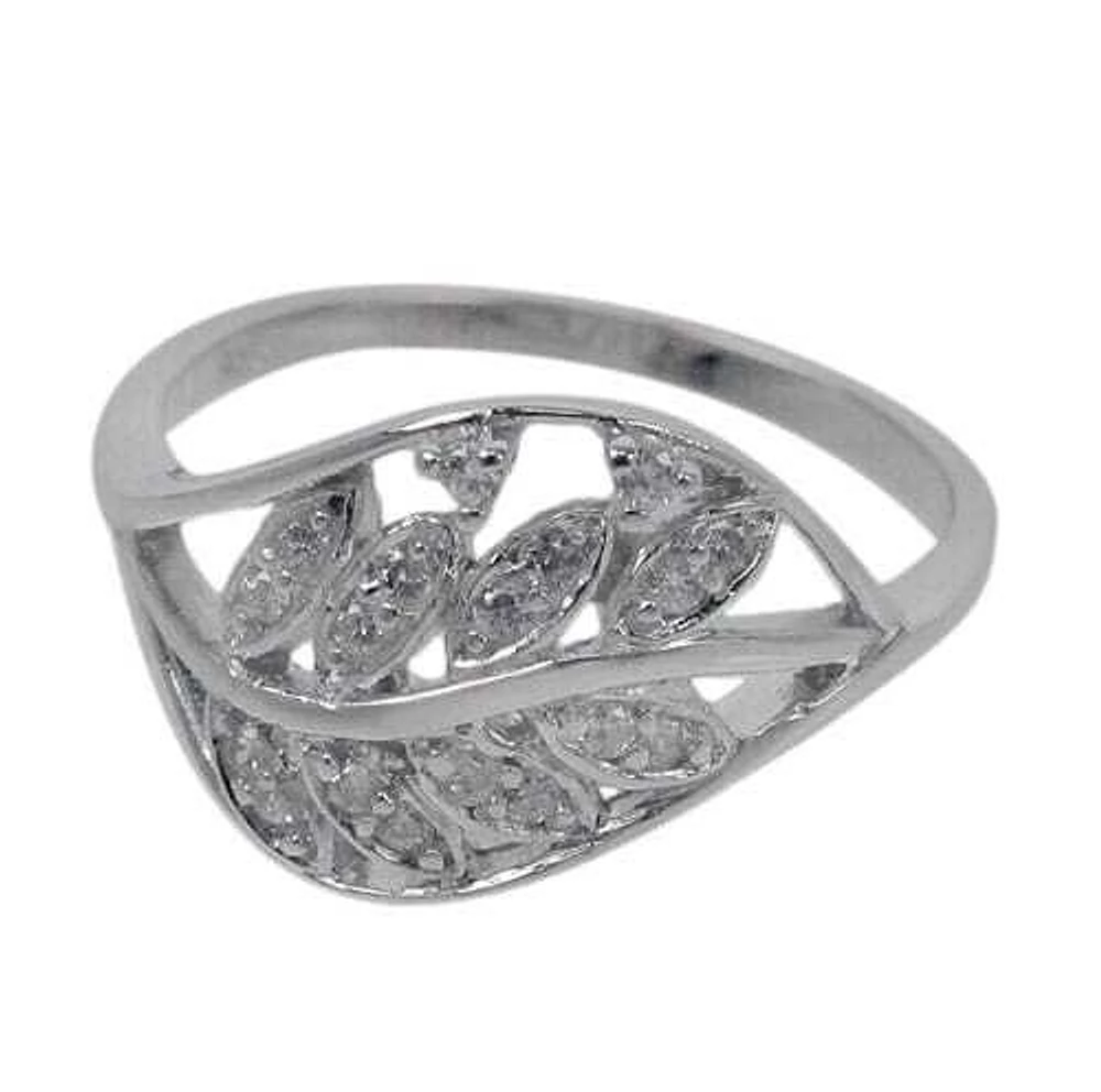 Sterling Silver With Rhodium, 13mm Leaf With Cubic Zirconia