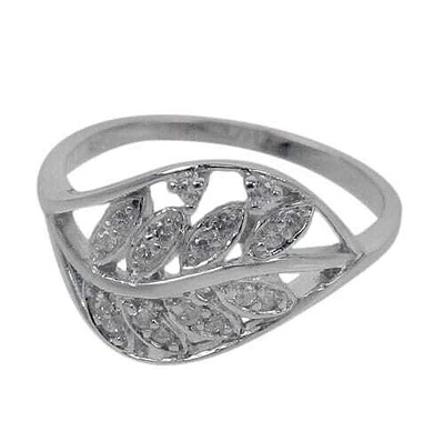 Sterling Silver With Rhodium, 13mm Leaf With Cubic Zirconia