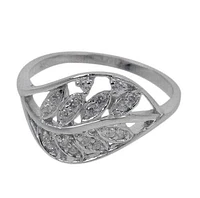 Sterling Silver With Rhodium, 13mm Leaf With Cubic Zirconia