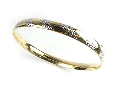 10K Yellow & White Gold Diamond Cut Fancy Bangle Bracelet