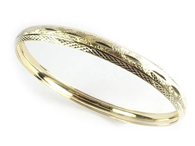 10K Yellow Gold Diamond Cut Fancy Bangle Bracelet