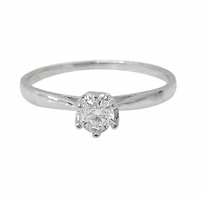 Sterling Silver With Rhodium, 4mm Cubic Zirconia Solitaire Ring