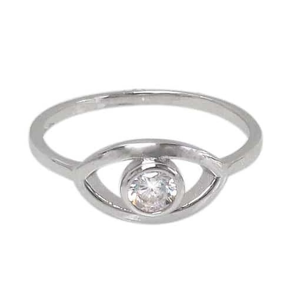 Sterling Silver With Rhodium, Evil Eye Ring With 5mm Cubic Zirconia