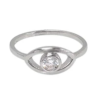 Sterling Silver With Rhodium, Evil Eye Ring With 5mm Cubic Zirconia