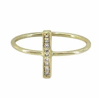 Sterling Silver With Gold, 12X2mm Vertical Bar Ring With Cubic Zirconia