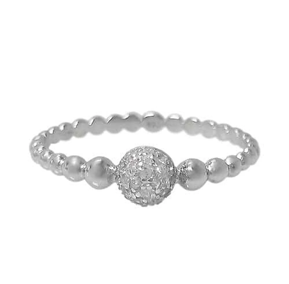 Sterling Silver With Rhodium, 5mm Dome Shape Ring With Cubic Zirconia