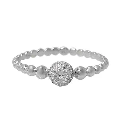 Sterling Silver With Rhodium, 5mm Dome Shape Ring With Cubic Zirconia