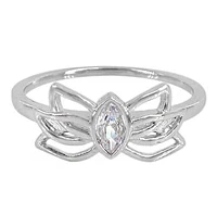 Sterling Silver With Rhodium, 8X16mm Lotus Ring Cubic Zirconia, 1mm Band