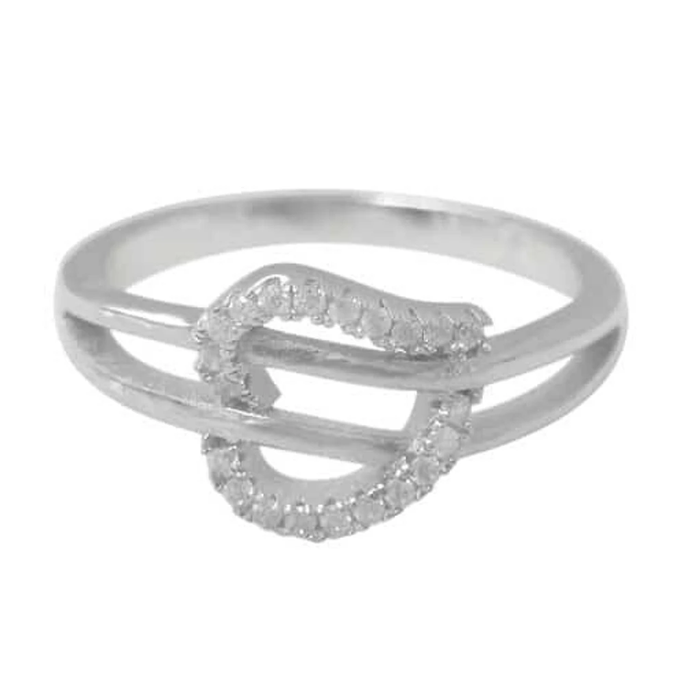 Sterling Silver With Rhodium, Leaf Ring Cubic Zirconia