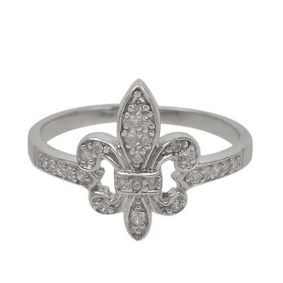 Sterling Silver With Rhodium, 14mm Fleur De Lis Ring With Cubic Zirconia
