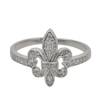 Sterling Silver With Rhodium, 14mm Fleur De Lis Ring With Cubic Zirconia