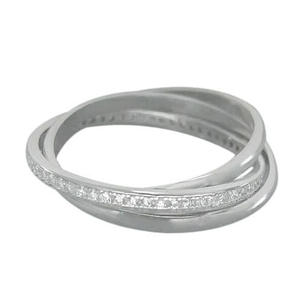 Sterling Silver With Rhodium, 3 Band Rolling Ring Cubic Zirconia, 2mm