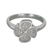 Sterling Silver With Rhodium, 11mm Four Leaf Clover Ring With Cubic Zirconia. 11mm Width