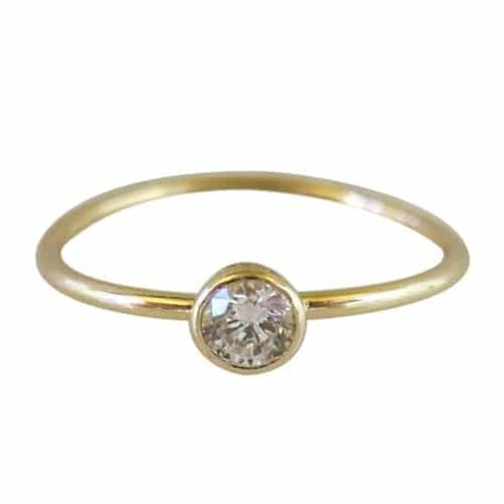 Sterling Silver With Gold, Stackable Ring With 5mm Cubic Zirconia