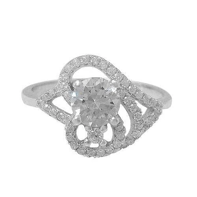 Sterling Silver With Rhodium, Heart Ring With Cubic Zirconia, 13mm Width