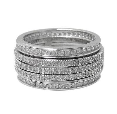 Sterling Silver With Rhodium, Spin Ring Cubic Zirconia, 12mm Width