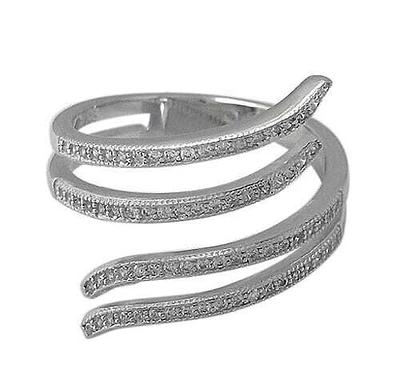 Sterling Silver With Rhodium, Adjustable Double Bar Ring With Cubic Zirconia, 21mm Width