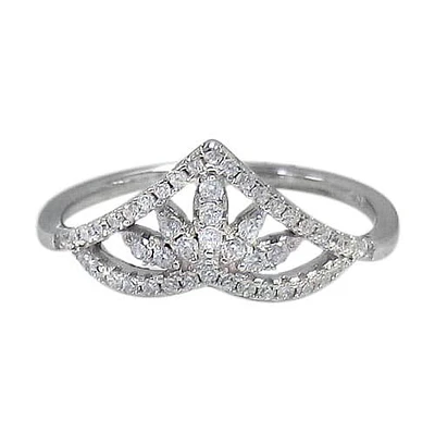 Sterling Silver With Rhodium, Crown Ring Cubic Zirconia, 9mm Width