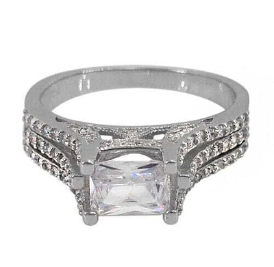 Sterling Silver With Rhodium, 5X7mm Rectangular Cubic Zirconia Ring