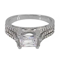 Sterling Silver With Rhodium, 5X7mm Rectangular Cubic Zirconia Ring