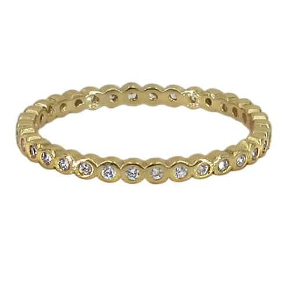 Sterling Silver With Gold, Cubic Zirconia Stackable Ring, 2mm Width