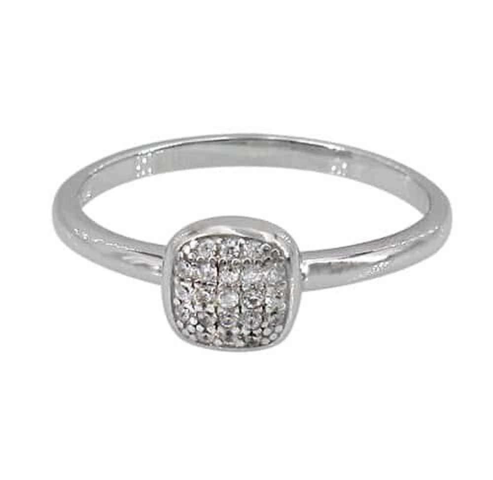 Sterling Silver With Rhodium, 7X7mm Square Ring Cubic Zirconia, 2mm Band