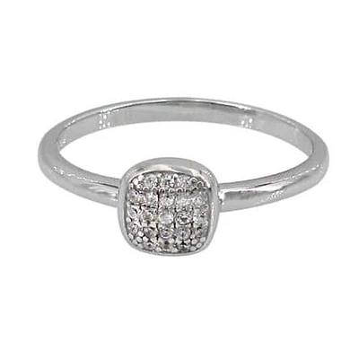 Sterling Silver With Rhodium, 7X7mm Square Ring Cubic Zirconia, 2mm Band