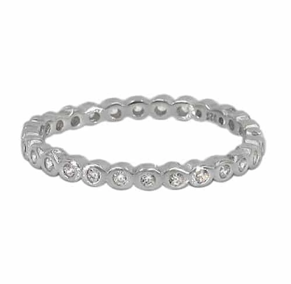 Sterling Silver With Rhodium, Cubic Zirconia Stackable Ring, 2mm Width