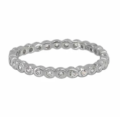 Sterling Silver With Rhodium, Cubic Zirconia Stackable Ring, 2mm Width