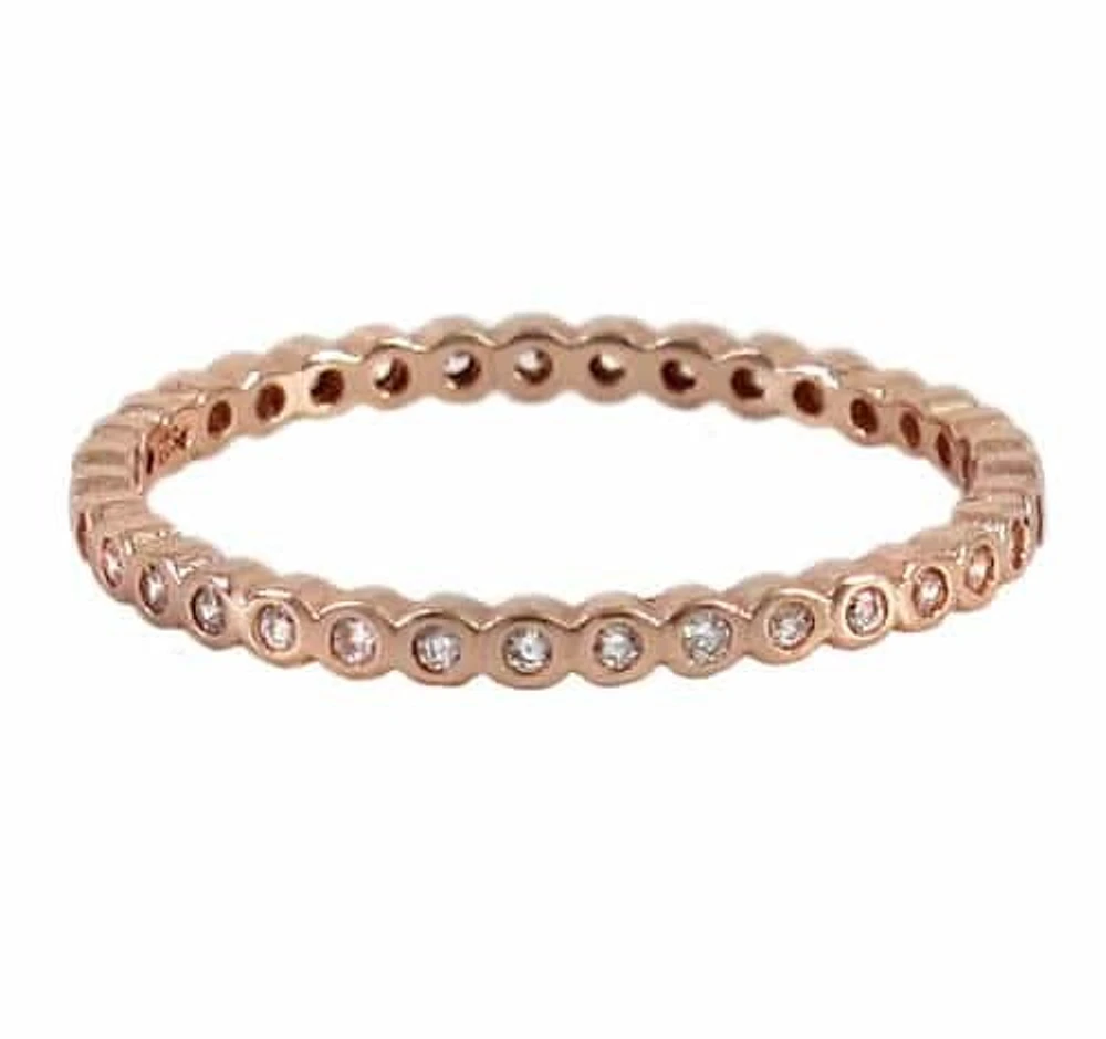 Sterling Silver With Rose Gold, Cubic Zirconia Stackable Ring, 2mm Width