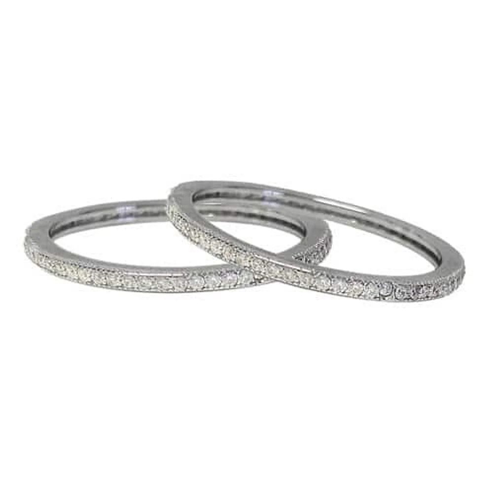 Sterling Silver With Rhodium, Stackable Ring Set With Cubic Zirconia, 2mm Width