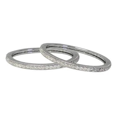 Sterling Silver With Rhodium, Stackable Ring Set Cubic Zirconia, 2mm Width