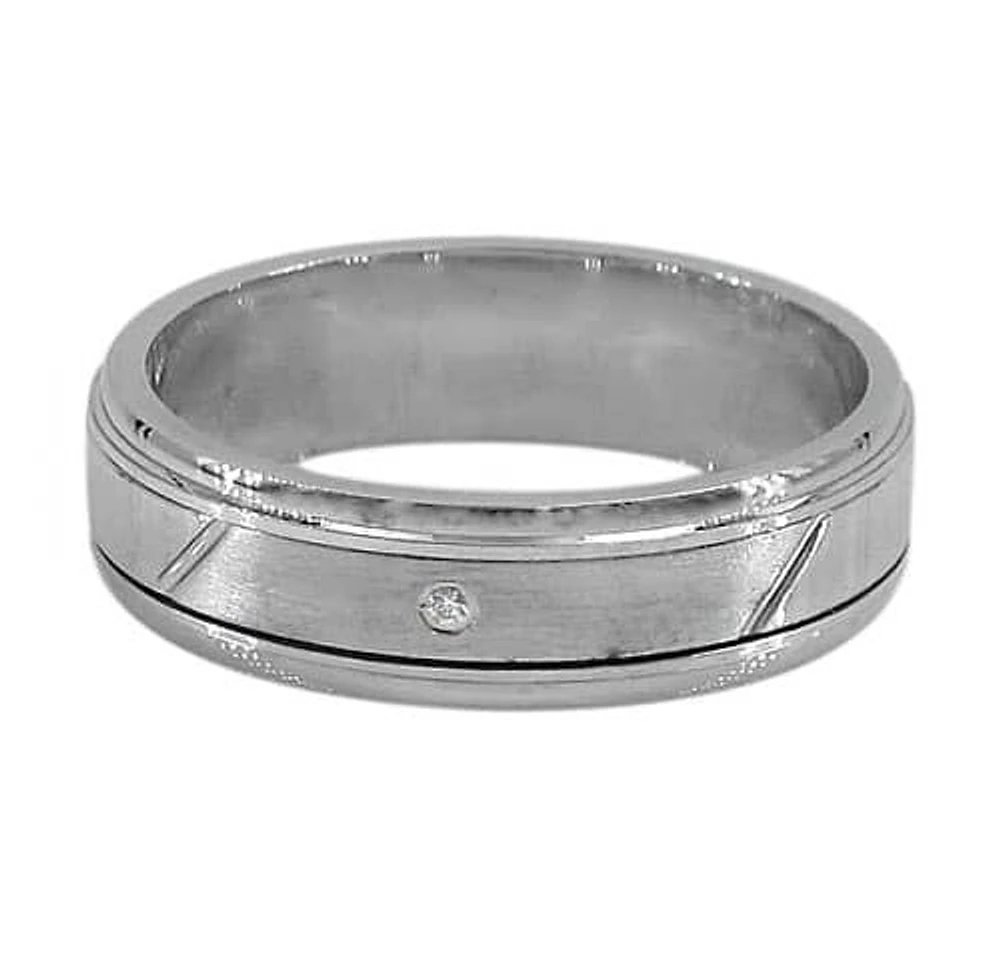 Sterling Silver With Rhodium, Men’s Ring Cubic Zirconia, 6.5mm Width