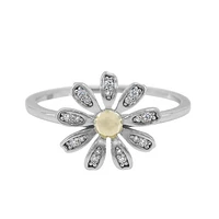 Sterling Silver With 2 Tone, 12mm Flower Ring Cubic Zirconia, 1mm Band