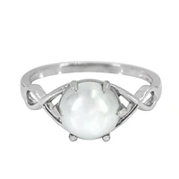 Sterling Silver With Rhodium, 8mm Synthetic Pearl Ring, 2mm Band