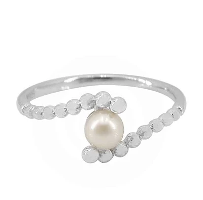 Sterling Silver With Rhodium, 5mm Fresh Water Pearl Ring, 10mm Width