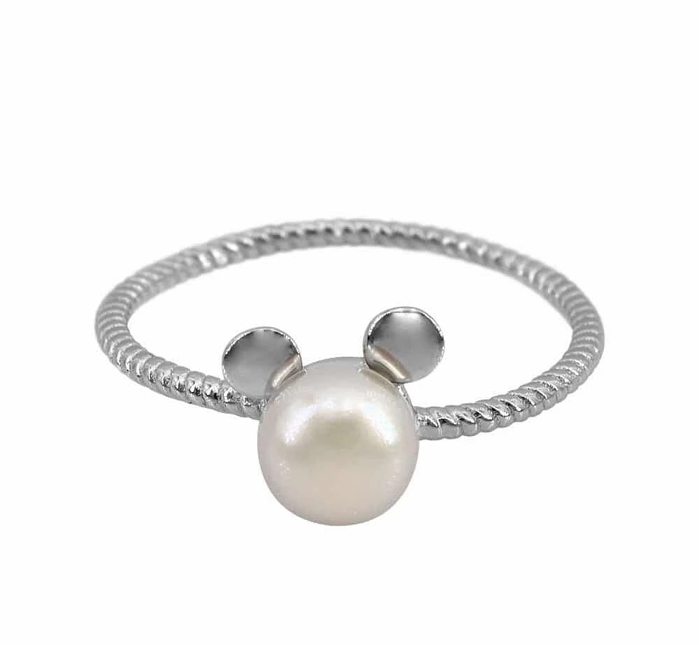 Sterling Silver With Rhodium, 6mm White Pearl Ring