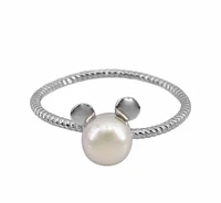 Sterling Silver With Rhodium, 6mm White Pearl Ring