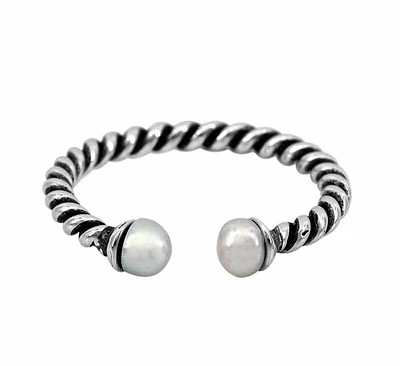 Sterling Silver, 4mm White Pearl Adjustable Ring, 2mm Band