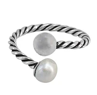 Sterling Silver Adjustable 6mm Pearl Ring, 2mm Band