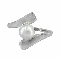 Sterling Silver With Rhodium, 7mm Pearl Ring