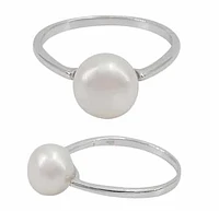 Sterling Silver With Rhodium, 8mm Pearl Ring 2.5mm Band