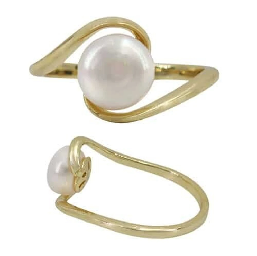 Sterling Silver With Gold, 8mm Pearl Ring 2mm Band