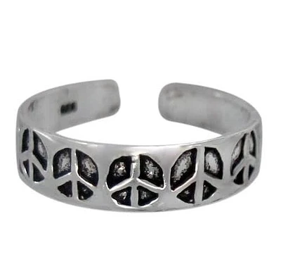 Sterling Silver, Adjustable Peace Sign Toe Ring