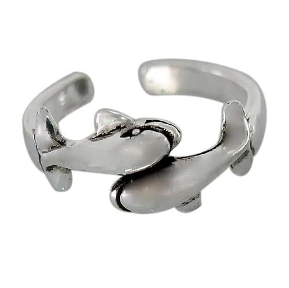 Sterling Silver, Adjustable Toe Ring With Two Dolphins