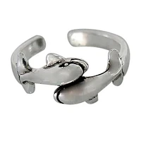 Sterling Silver, Adjustable Toe Ring With Two Dolphins