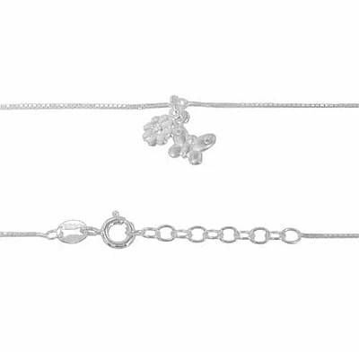 Sterling Silver Anklet, 7mm Flower Charm And 7X9mm Butterfly Charm